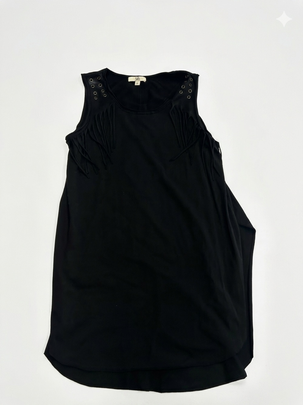 Ya Los Angeles Black Fringe Grommet Sleeveless Mini Tunic Dress Large